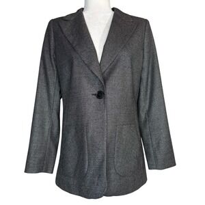 Lafayette 148 New York Gray Virgin Wool Silk Blazer 12 Single Button Jacket $698